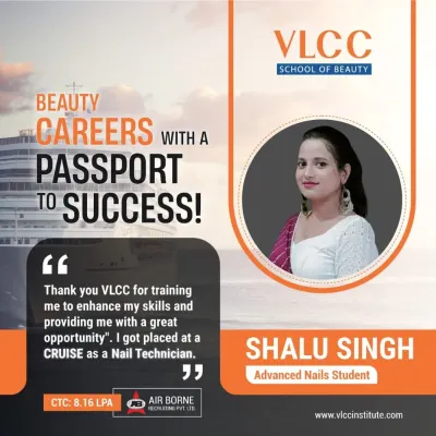 Our training opens doors to global opportunities. We are proud to share the success story of our advanced nails student, Shalu Singh, who secured a placement as a Nail Technician on a cruise ship with our 100% placement assistance program.