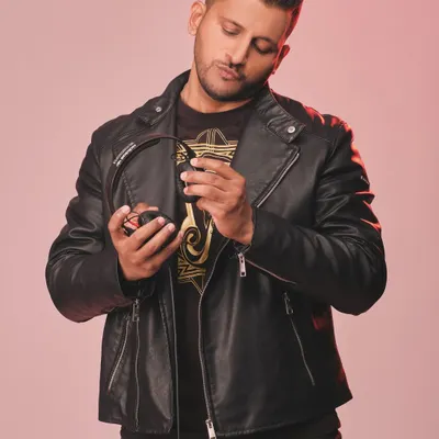A shot from a recent photoshoot. I believe your style is part of your performance, and I love the classic look of a leather jacket and my favorite Sennheiser headphones.