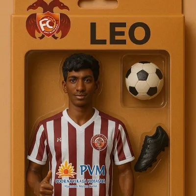 Introducing Leo. This creative edit showcases one of our talented players, styled as a collectible action figure, complete with his kit and football.