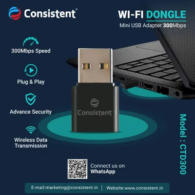 This mini USB WiFi dongle provides a stable 300Mbps connection for your laptop or PC. It's a simple plug-and-play device that ensures secure, wireless data transmission for smooth browsing and streaming.