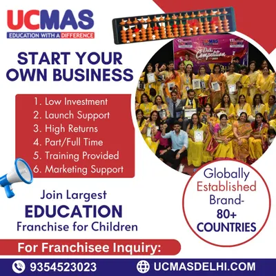 Starting your own education business is straightforward with UCMAS. This infographic highlights the key advantages of our franchise model: low investment, high returns, full training, marketing support, and the flexibility of part-time or full-time work with a globally established brand.