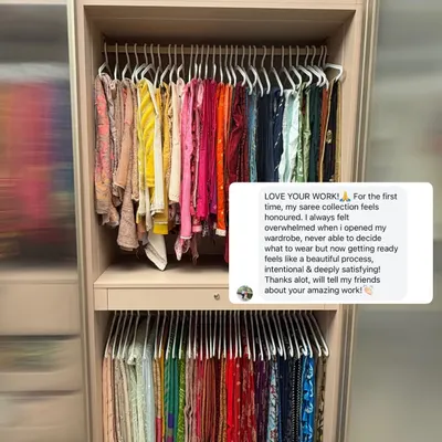 "For the first time, my saree collection feels honoured." This client's feedback perfectly captures our goal: to treat your treasured garments with the respect they deserve through mindful organization.