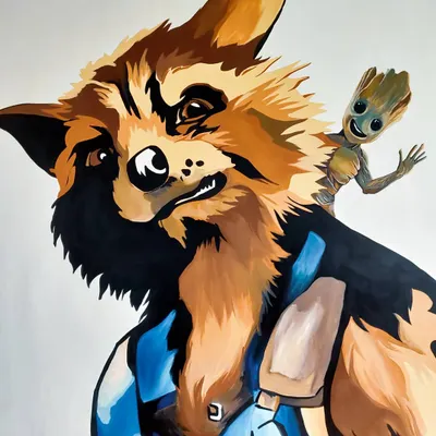 We are Groot! And Rocket! This Guardians of the Galaxy mural at Raccoon Rooms in Mysore was a blast to paint. It's a fun surprise for guests walking down the hallway.