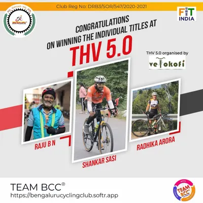 Celebrating our individual title winners at the THV 5.0 race organized by Velokofi. We are proud of Radhika, Raju, and Shankar for their outstanding performances in this competitive event.