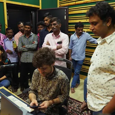 In the studio with some amazing folk percussionists from Karnataka. We were recording for my album 'Vari', and it was incredible to see them bring the sounds of our land into the music, right alongside my producer Michael League.