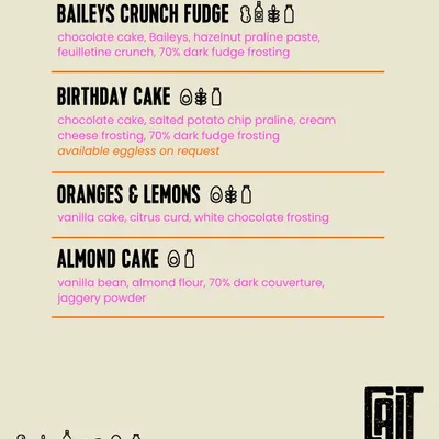 Part two of my celebration cake menu. Here you'll find our Baileys Crunch Fudge, Birthday Cake, Oranges & Lemons, and Almond Cake, with all the delicious details.