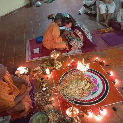 A puja ceremony marks the beginning of our Yoga Teacher Training Course. This four-week residential program builds a firm foundation in the theory and practice of traditional yoga.