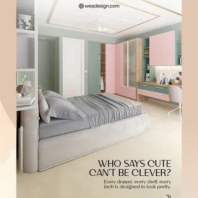 Who says cute can't be clever? This child's bedroom uses a playful pastel palette of pink and mint green, with every drawer and shelf designed for both looks and practicality.