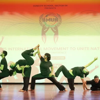 This is movement as storytelling. A powerful moment from our contemporary dance troupe's stage performance at the IIMUN conference, where we created a human structure to represent unity and collective strength.