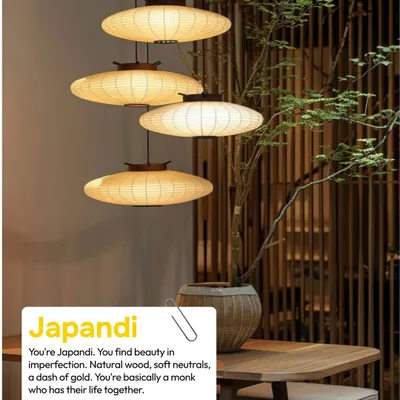 If you find beauty in imperfection and love natural wood, soft neutrals, and a dash of gold, your style is Japandi. It's a calm, uncluttered aesthetic that feels like a monk who has their life together.