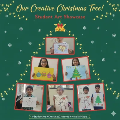 Our creative Christmas tree! This beautiful collage showcases the festive artwork created by our talented little artists for the holiday season.
