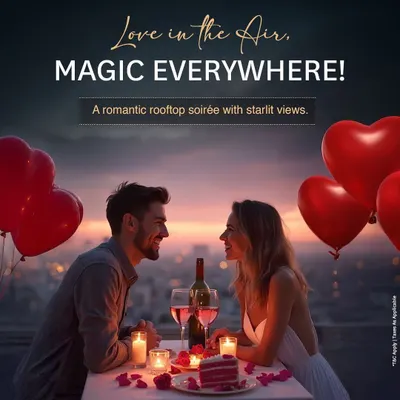 This is the signature romantic experience I create. A private table on the rooftop, surrounded by heart-shaped balloons and candles, with a specially prepared meal and the city lights twinkling below.