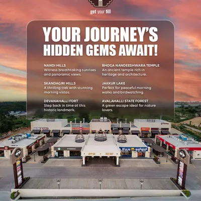 Your journey's hidden gems await. This aerial view of our campus includes a guide to nearby attractions like Nandi Hills, Skandagiri, and Devanahalli Fort.