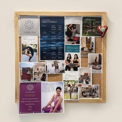 Our community bulletin board, filled with memories, schedules, and inspiration. It's a reflection of the vibrant life and energy that flows through our shala every day.