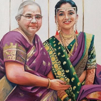 This memorial portrait was created by combining two different photos to bring a bride and her late grandmother together. It's an incredibly emotional and meaningful way to honor a loved one's memory.