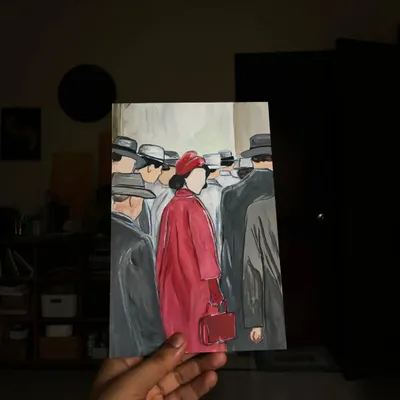 "I want a big life. I want to experience everything." This painting is inspired by Midge Maisel, a character who embodies fearless ambition. Her red coat stands out against a grey world, a symbol of breaking the rules and painting your own story.