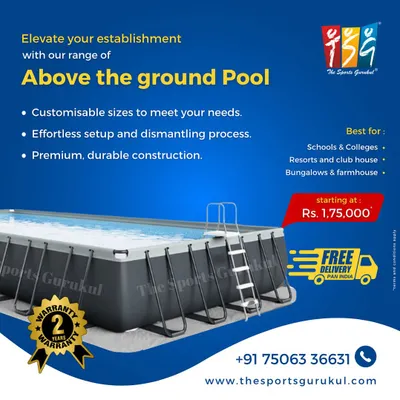 Our above-ground pools are a practical and high-quality solution for adding a swimming facility without major construction. Made with a durable frame and premium liner, they come in various sizes and can be installed quickly, complete with a ladder and filtration system.