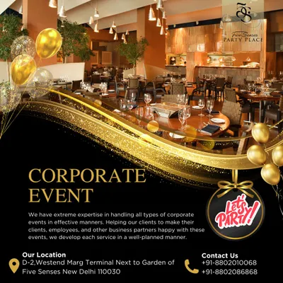 A glimpse into a corporate event setup we managed, designed to foster networking and professional engagement. We handle all logistics for corporate functions, including catering and decor, to ensure a successful outcome for your business.