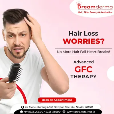 Hair fall can be heartbreaking, but my advanced GFC therapy offers a powerful solution. This treatment is specifically designed to tackle hair loss worries by providing a concentrated dose of growth factors to your scalp, promoting stronger and denser hair.