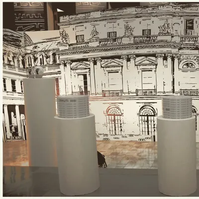 Product display plinths for the Cerruti 1881 watch launch. We set them against a large, custom-illustrated backdrop of the Palais Royal in Paris to create a sophisticated, sketch-like aesthetic.