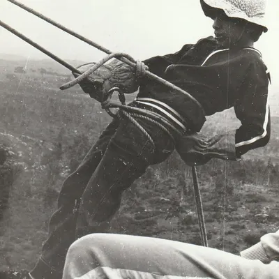 A look back at Dara Mistry, a pioneer of Bangalore climbing. This photo shows him rappelling in the old-school style, a testament to the techniques used in a different era.