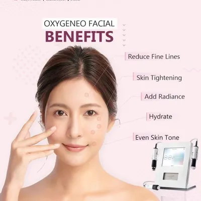 The Oxygeneo Facial is a 3-in-1 super facial I offer for comprehensive skin enhancement. It works to reduce fine lines, tighten skin, add radiance, hydrate, and create a more even skin tone.