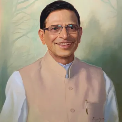 A formal commissioned portrait of a gentleman, painted with oil on linen. The goal was to create a dignified and warm representation, paying close attention to the likeness and the friendly expression.