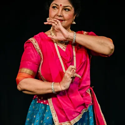 A beautiful portrait of my Aai (mother) and Guru, Smt. Radhika Sathe, capturing her grace and expressive artistry on stage. Her dedication is a constant source of inspiration for me.