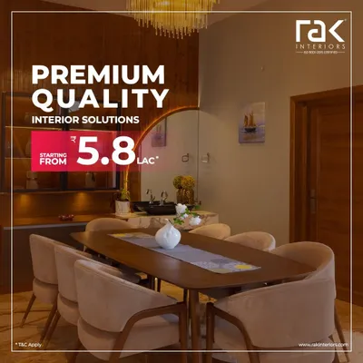 We offer premium quality interior solutions starting from 95.8 Lac. This elegant dining room is an example of the luxury and style we can bring to your home within a clear budget.