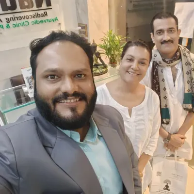 A selfie with actors Sucheta Khanna and Biji Pandey after their visit. Building relationships based on trust and genuine care is at the heart of my practice. I am grateful for their confidence in my work.