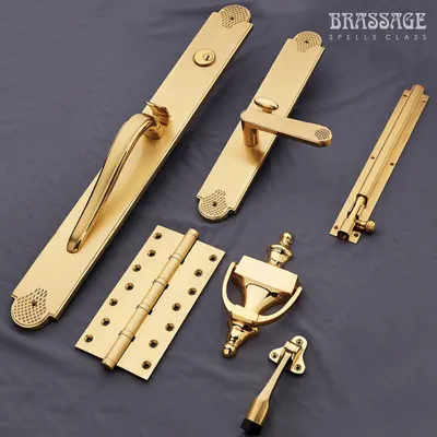 We provide complete door hardware solutions in a single, unified finish. This set includes the Leonardo Entrance Set, Ball Bearing Hinge, Victorian Door Knocker, VX Tower Bolt, and a door stopper, all in our elegant Gold Satin finish.