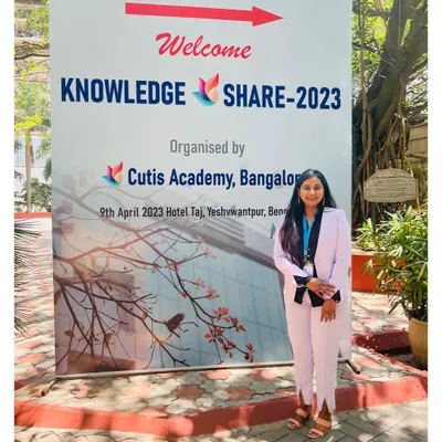 Standing at the entrance of the KNOWLEDGE SHARE 2023 conference in Bengaluru. I was there to present a paper, an experience for which I am very grateful.