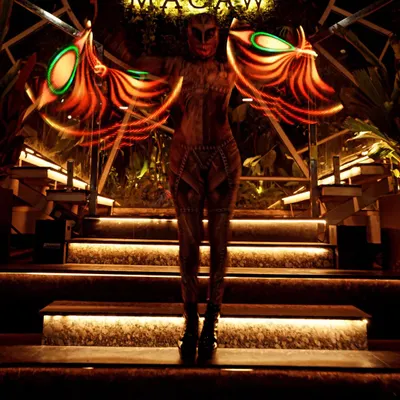 A spooky and spectacular look for a Halloween show at Macaw by Stories. The pixel fans can be programmed with Halloween-themed patterns, adding to the eerie atmosphere.