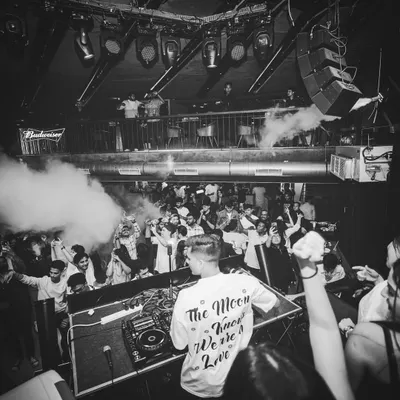 A black and white shot from above the crowd at FLO Church Street, with CO2 cannons blasting. This is the Craftyverse, where the energy is always at maximum.