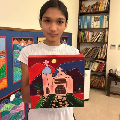 This beautiful Mexican church, painted in a folk-art style by a 13-year-old, was a highlight of our "Project Mexico" series.