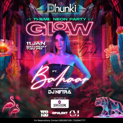 A flyer for a 'Glow in the Dark' neon-themed party in Ranchi. The visuals and the music were all designed to create a vibrant, high-energy experience.