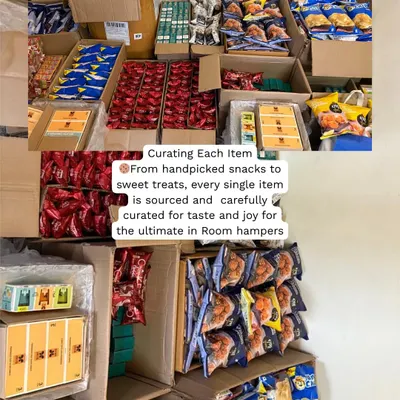 A look at the sheer volume of items we source for a large corporate order. For these 200 hampers, we handpicked every snack and sweet treat to create the ultimate room drops for an event in Goa.