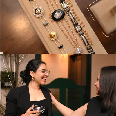 A glimpse into our exclusive showcase at the Asper cocktail bar, where guests enjoyed conversations over drinks while exploring our semi-precious jewelry collections.