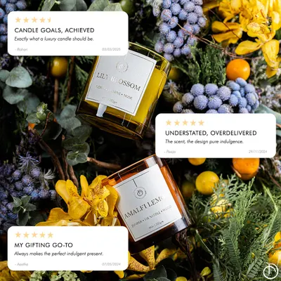 "Candle goals, achieved," "Understated, overdelivered," and "My gifting go-to." Reading your reviews on my Ambrosial collection candles like Lily Blossom and Amalfi Lemon makes my day. I'm so happy they make the perfect indulgent present.