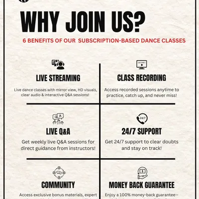 Why join my online classes? You get live streaming with a mirror view, class recordings so you never miss a beat, live Q&A sessions, 24/7 support, and a money-back guarantee. It's a complete system for your growth.