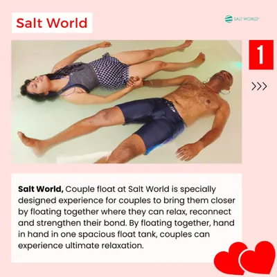 Our couple float is a specially designed experience to bring you closer. Floating hand-in-hand in our spacious tank allows you to relax, reconnect, and strengthen your bond.