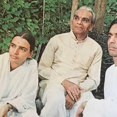 A treasured photograph of my gurus: B.K.S. Iyengar with his daughter, Dr. Geeta S. Iyengar, and son, Prashant S. Iyengar. Their collective wisdom and dedication have illuminated the path of yoga for millions around the world.