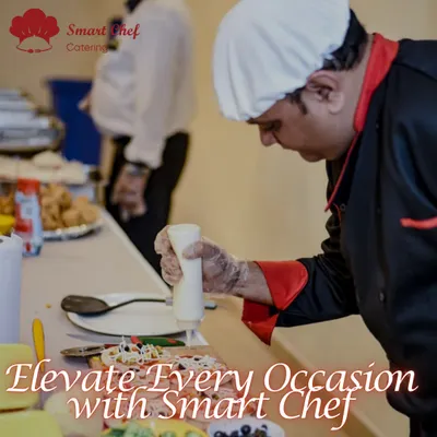 Elevate every occasion with Smart Chef. This image captures one of our chefs meticulously preparing mini pizzas, showcasing the care and flair we bring to every dish.