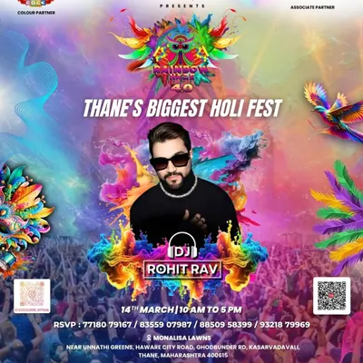 The official poster for Thane's Biggest Holi Fest where I was a featured DJ. I have years of experience playing for large-scale festival crowds and know how to manage the energy of a full-day event.