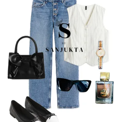 This is my formula for an easy, chic August outfit. A pinstripe waistcoat paired with relaxed-fit jeans and classic ballet flats is comfortable for all-day wear while still looking incredibly put-together.