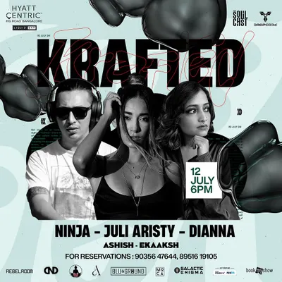 This poster for Krafted 5th Edition showcases a lineup blending international talent like Juli Aristy with local favorites. It's a prime example of the balanced artist curation I do for Soul Cast events.