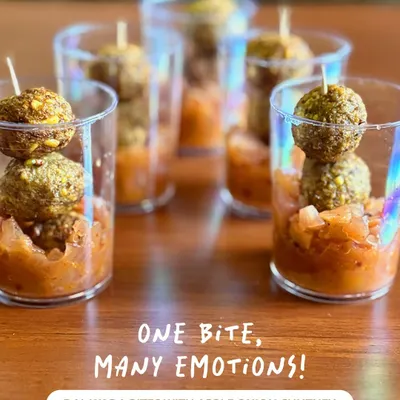 One bite, many emotions. My Dal Wada Bites are a modern take on a classic, paired with a refreshing apple onion chutney for a sophisticated and unexpected party starter.