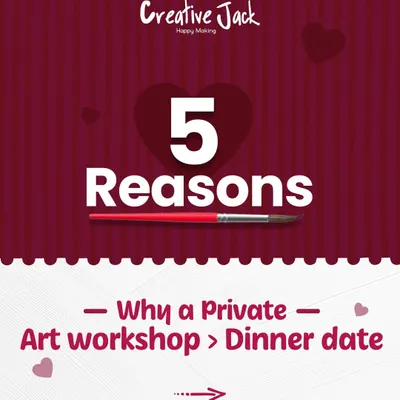 This graphic poses the question: "Why a Private Art workshop > Dinner date?" It's the perfect introduction to a unique and memorable date night idea.
