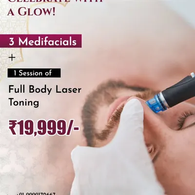 Celebrate with a festive glow. This package includes 3 Medifacials and 1 session of Full Body Laser Toning at a special price to get your skin ready for any occasion.