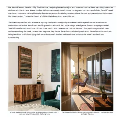 Thank you to Beautiful Homes India for featuring this timeless home. This article highlights the blend of Scandinavian minimalism with South Indian heritage.